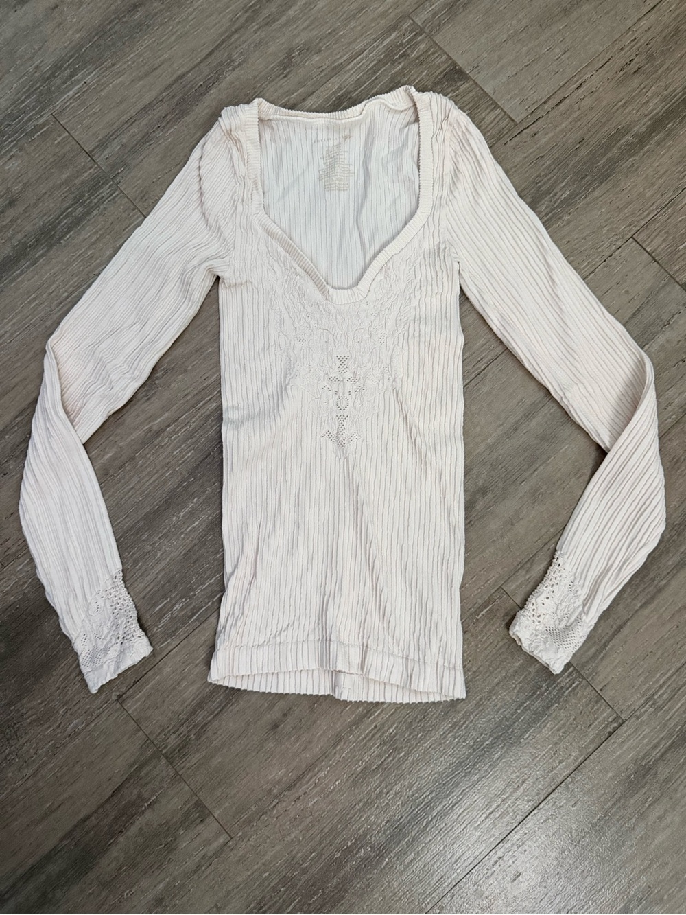 Free People Women's Long Sleeve Lace-Trim Scoop Neck Top - Eggshell White